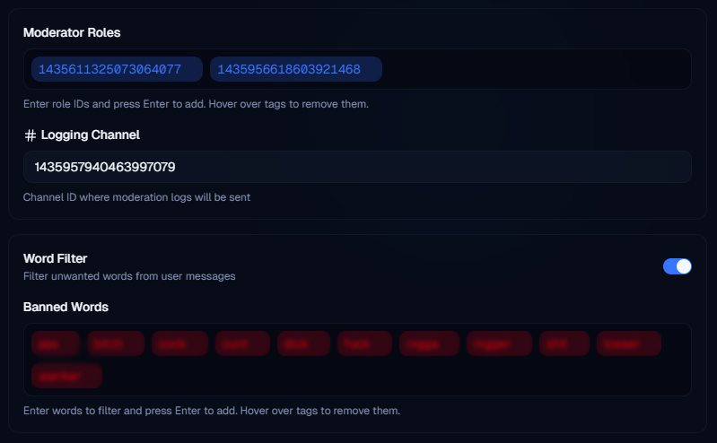DisGuard Moderation Configuration
