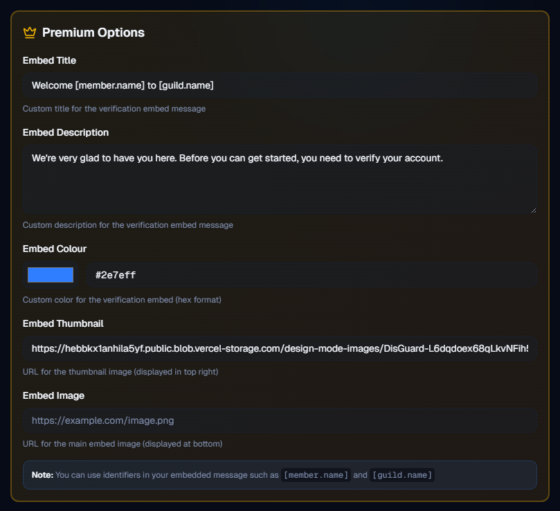 DisGuard Premium Options Configuration